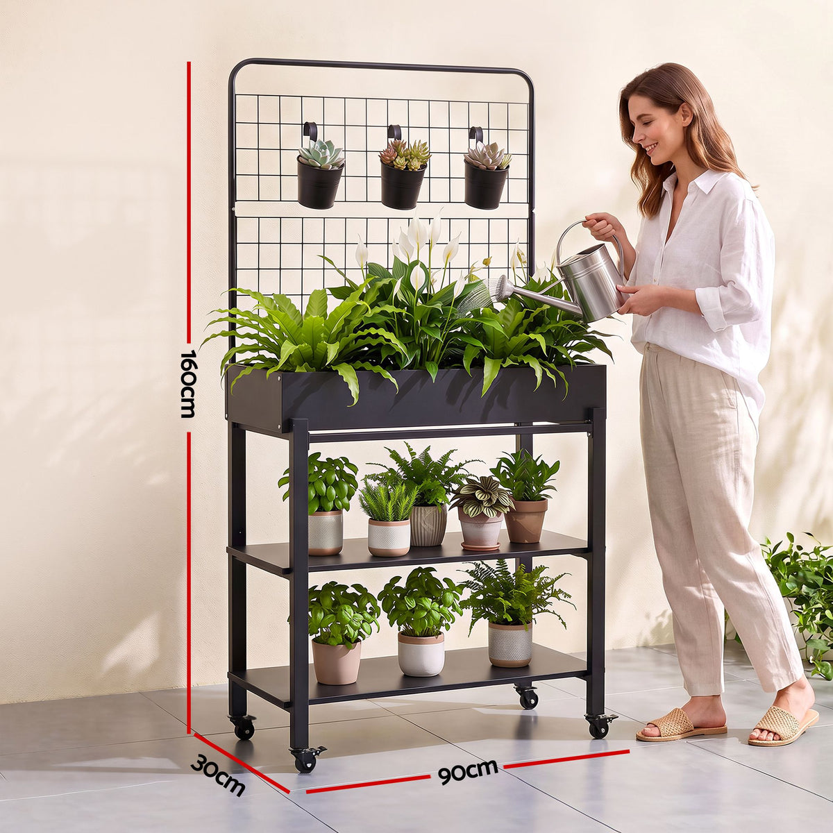 Green Fingers Mobile Raised Garden Bed with Trellis Dark Grey
