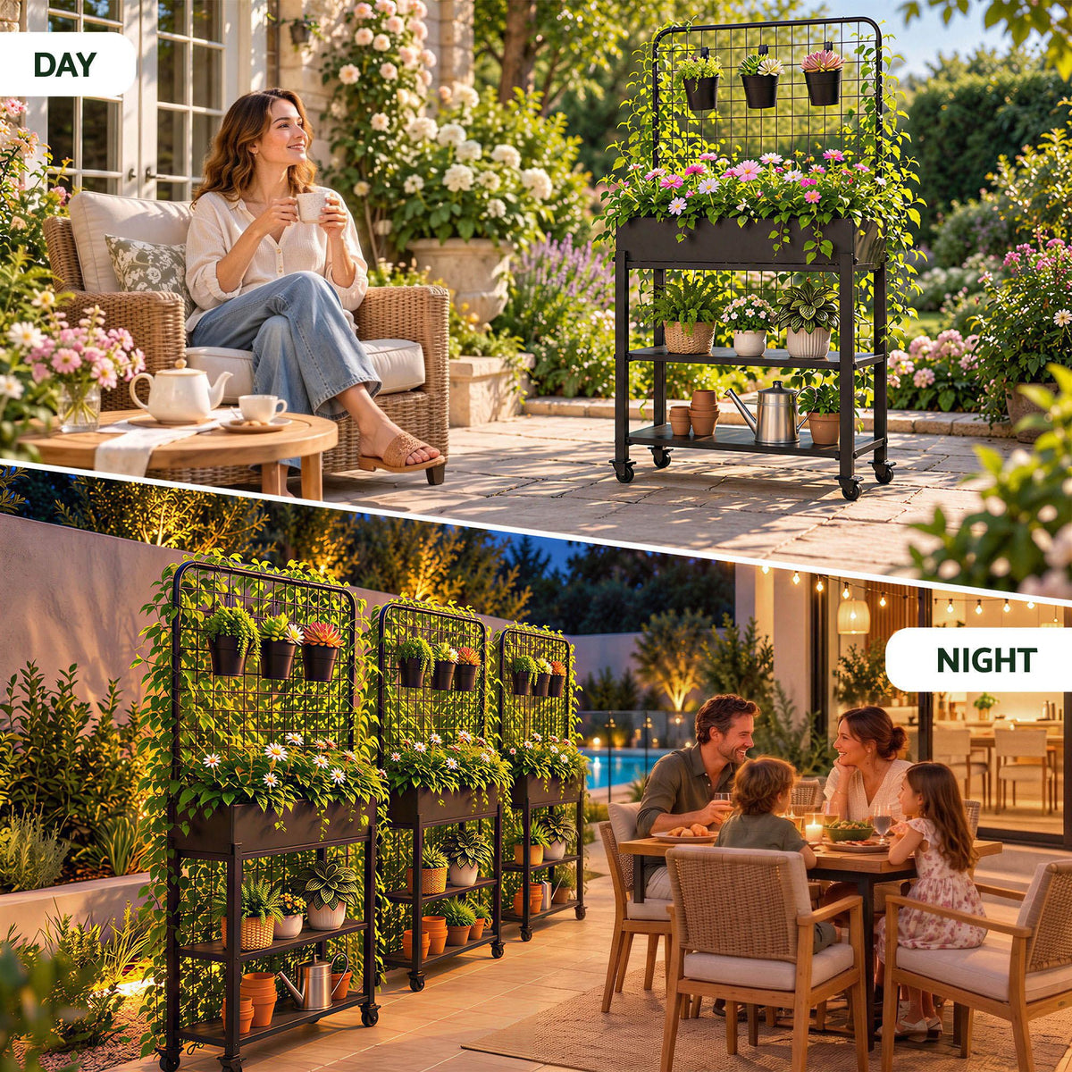 Green Fingers Mobile Raised Garden Bed with Trellis Dark Grey