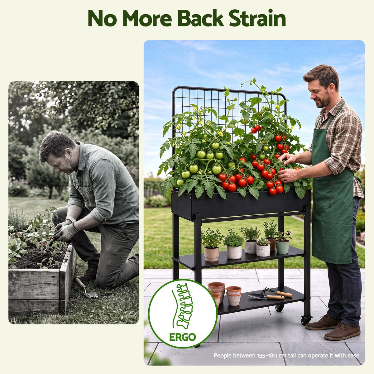 Green Fingers Mobile Raised Garden Bed with Trellis Dark Grey