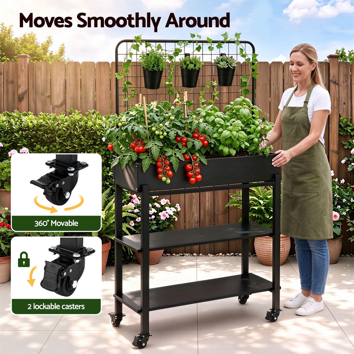 Green Fingers Mobile Raised Garden Bed with Trellis Dark Grey