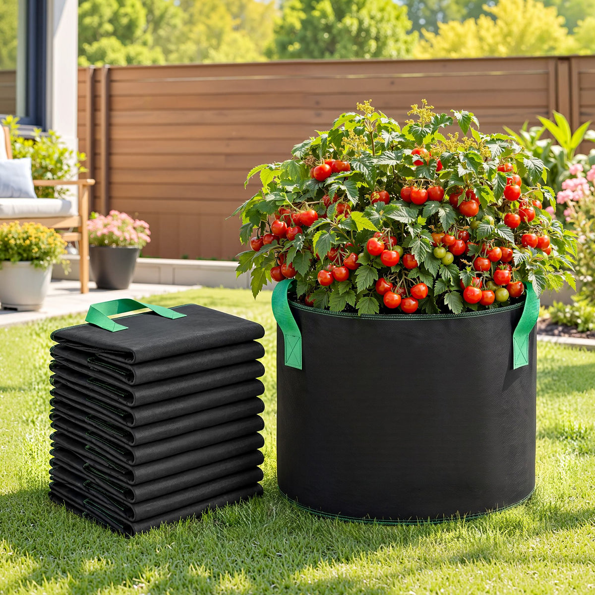 Green Fingers 57L Fabric Grow Bags 10 Pack Aeration Plant Pots