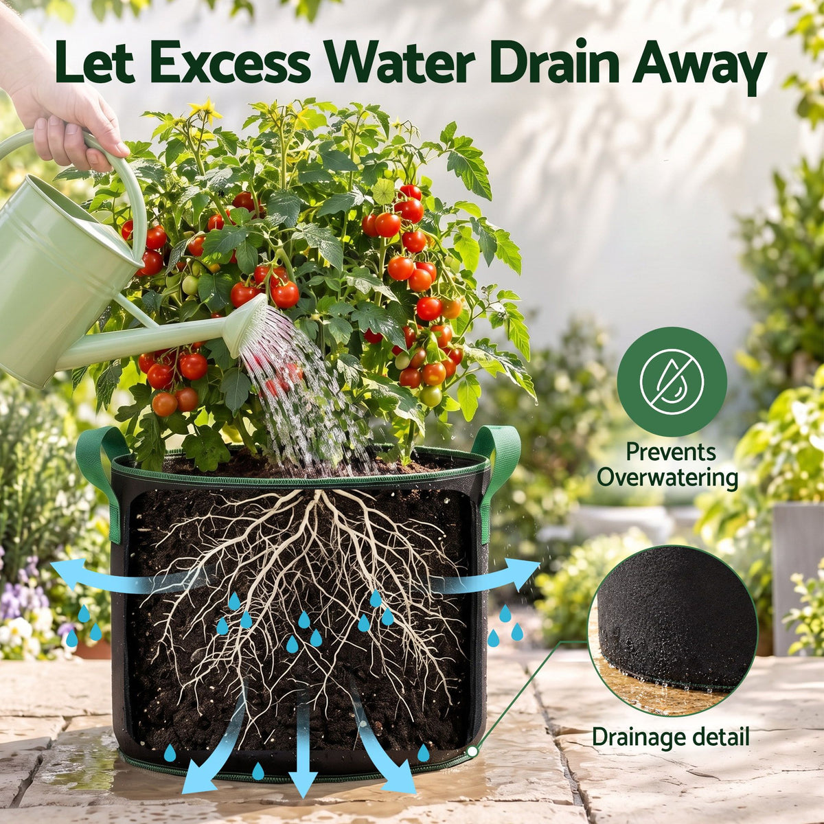 Green Fingers 57L Fabric Grow Bags 10 Pack Aeration Plant Pots