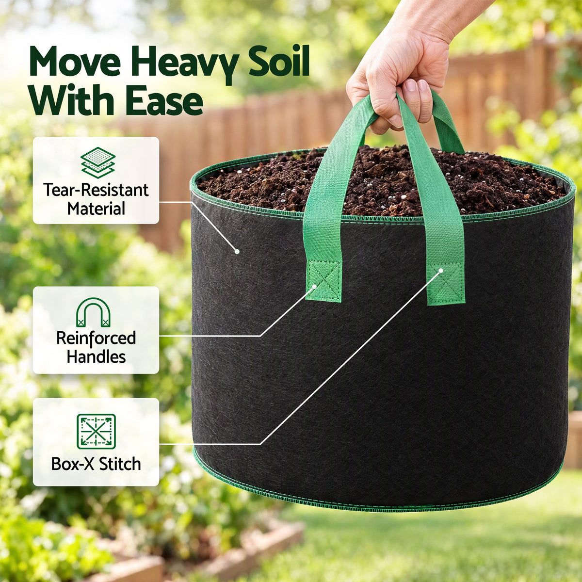 Green Fingers 57L Fabric Grow Bags 10 Pack Aeration Plant Pots