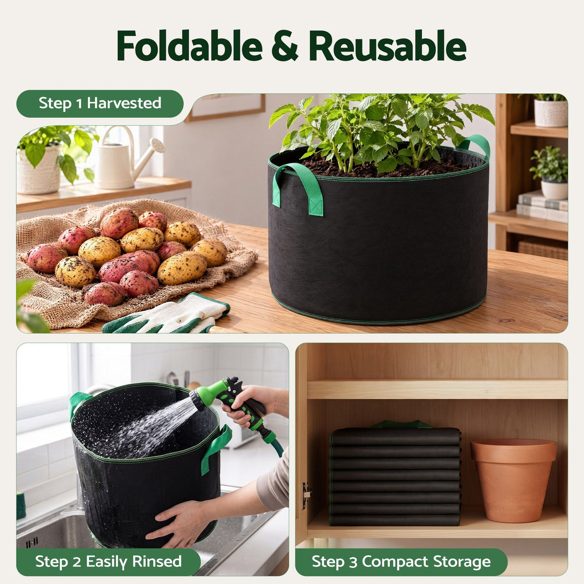 Green Fingers 57L Fabric Grow Bags 10 Pack Aeration Plant Pots