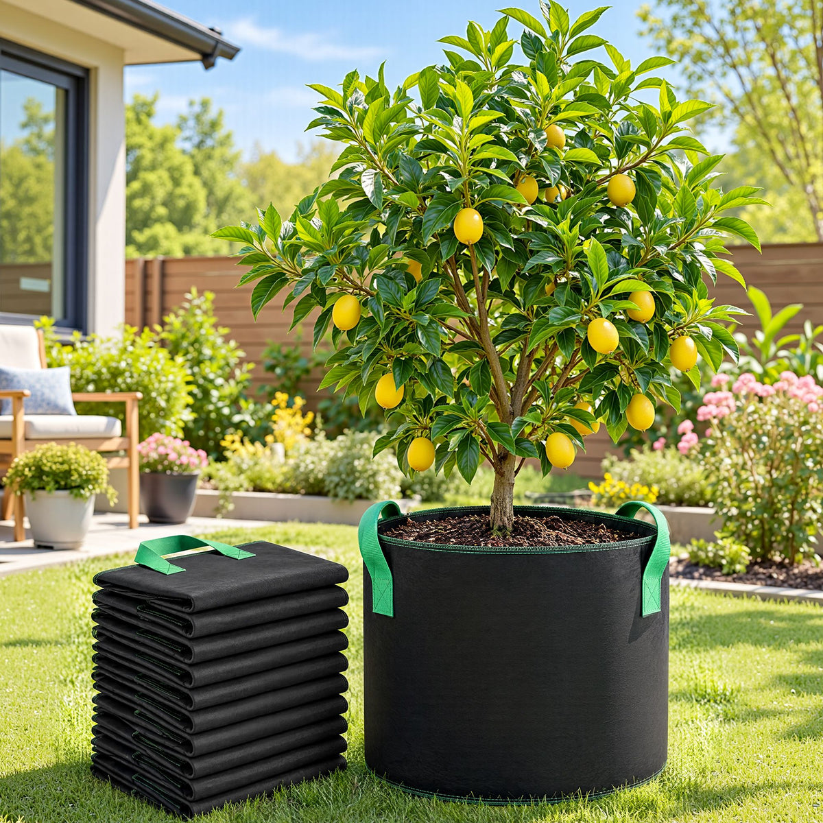 Green Fingers 10 Pack Fabric Grow Bags 75L Aeration Plant Pots
