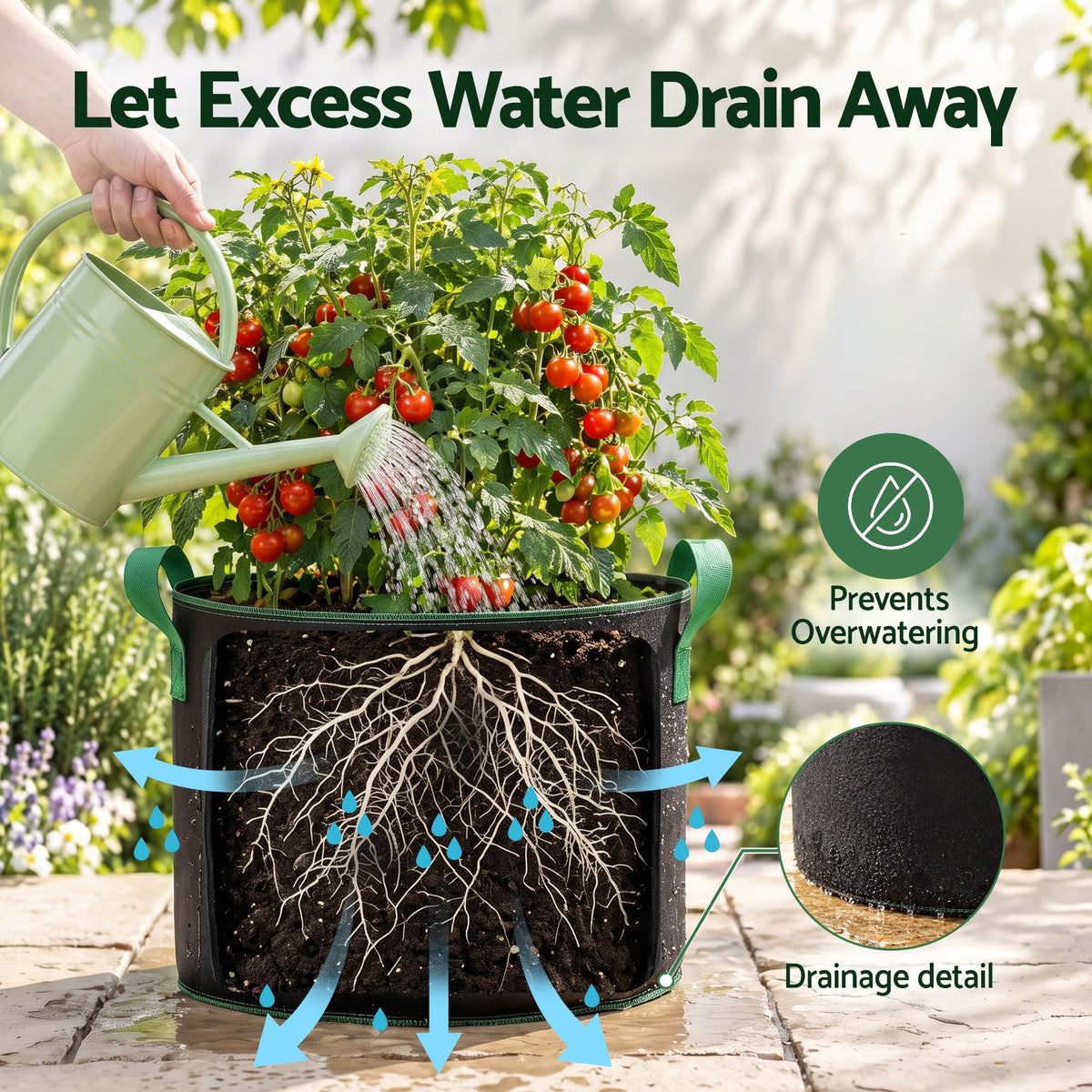 Green Fingers 10 Pack Fabric Grow Bags 75L Aeration Plant Pots