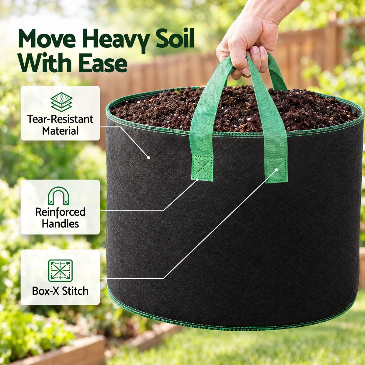 Green Fingers 10 Pack Fabric Grow Bags 75L Aeration Plant Pots