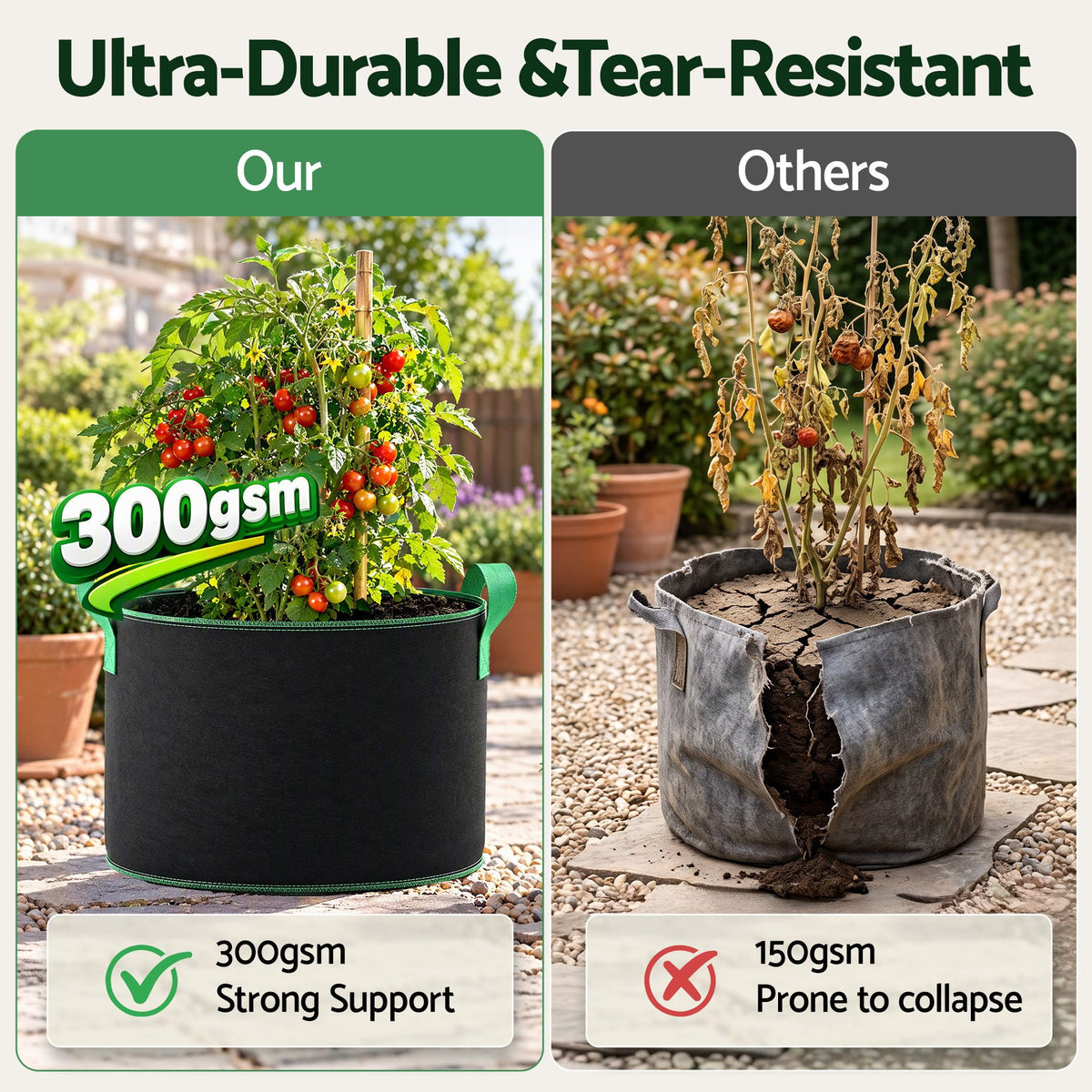 Green Fingers 10 Pack Fabric Grow Bags 75L Aeration Plant Pots