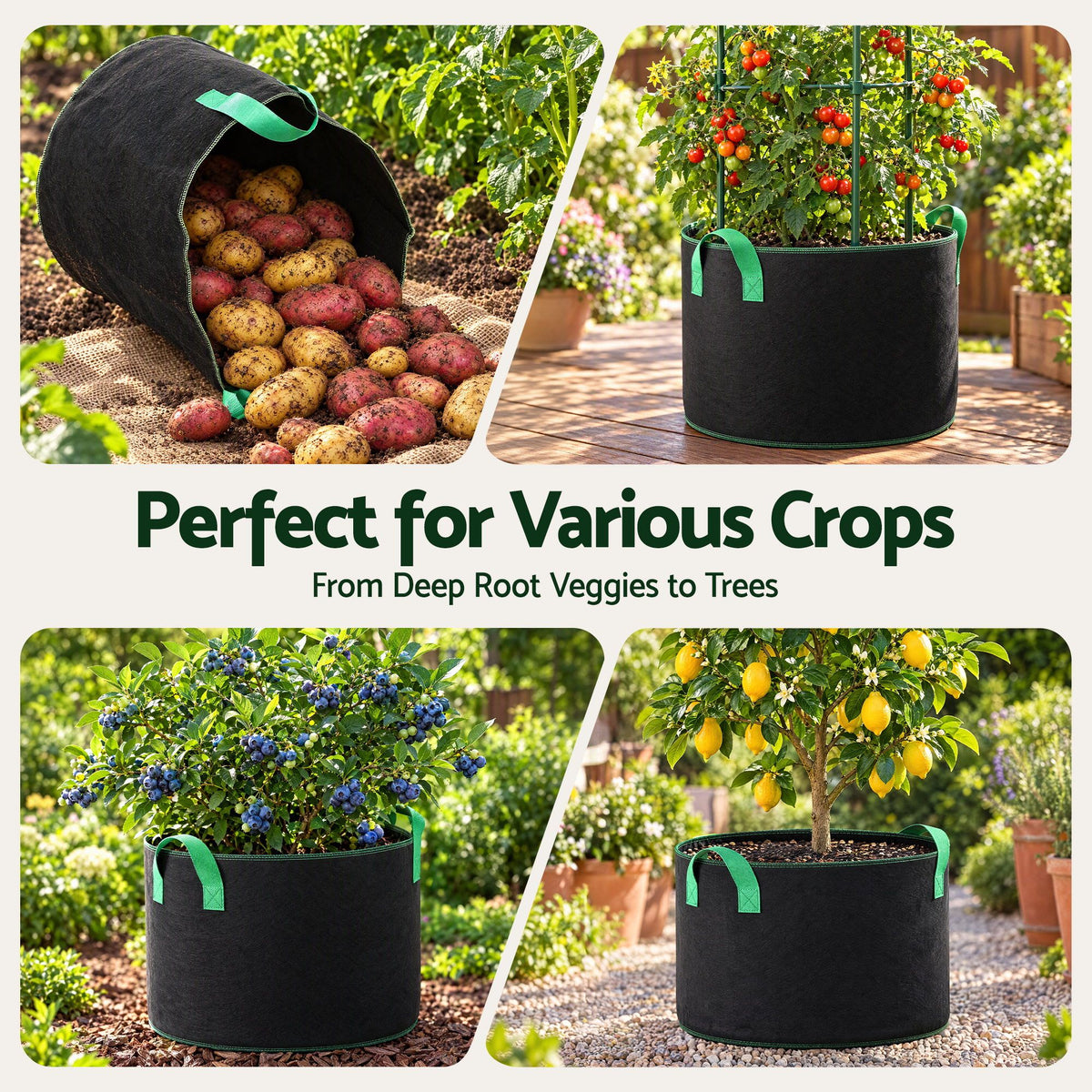 Green Fingers 10 Pack Fabric Grow Bags 75L Aeration Plant Pots