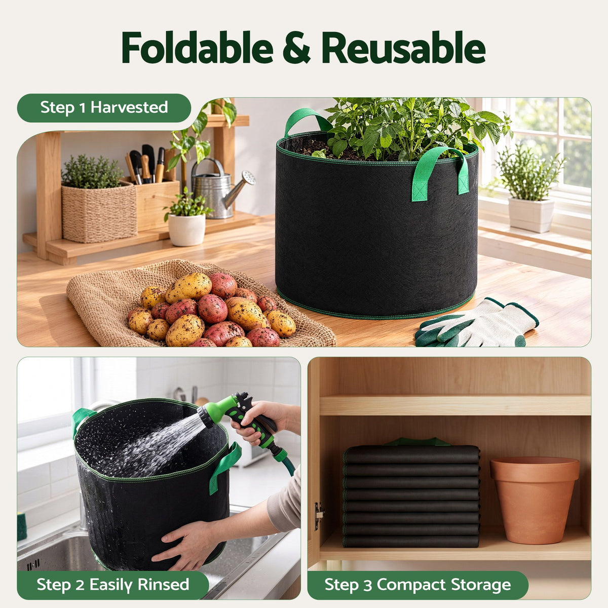 Green Fingers 10 Pack Fabric Grow Bags 75L Aeration Plant Pots