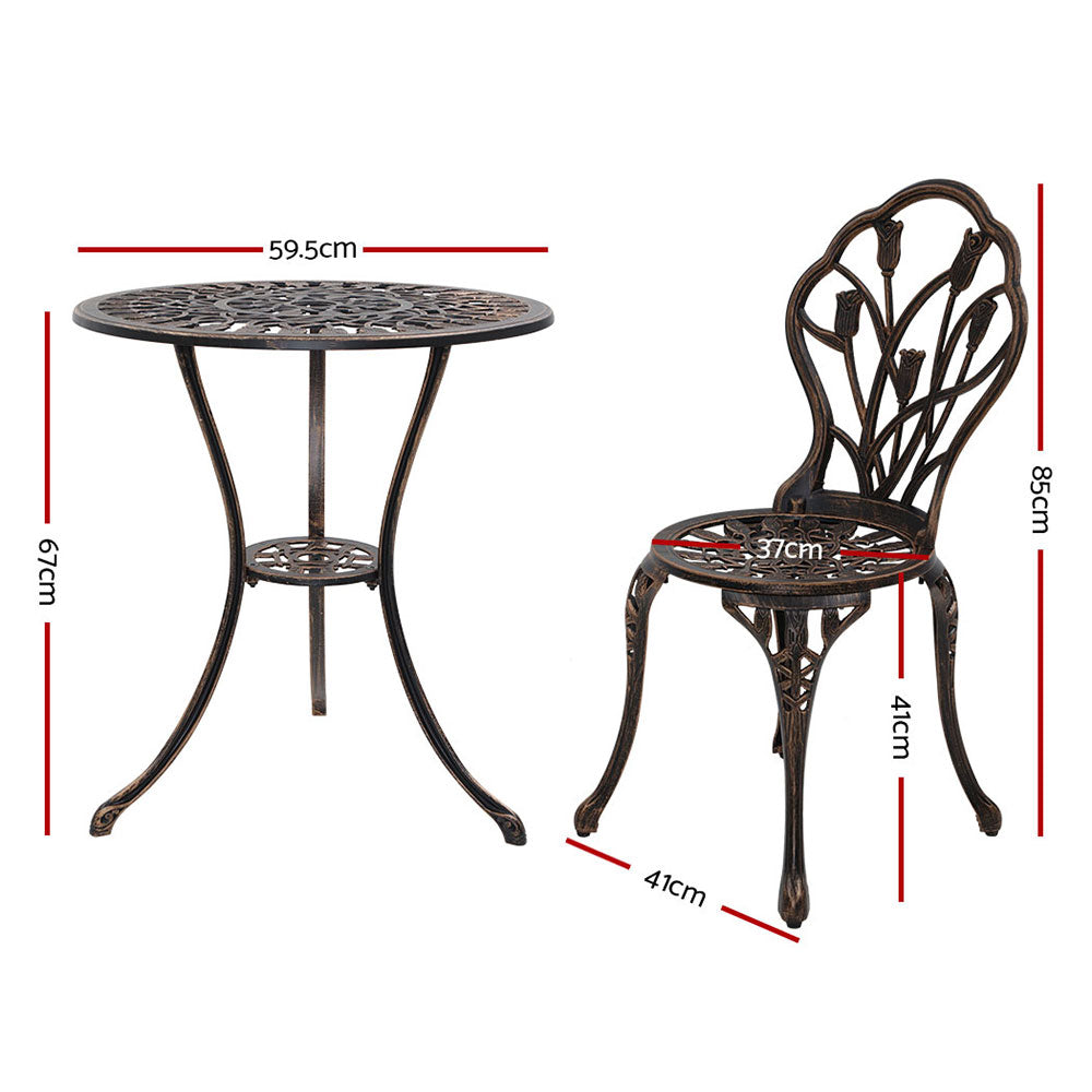 Gardeon 3PC Bistro Set Cast Aluminium Chairs Table Bronze