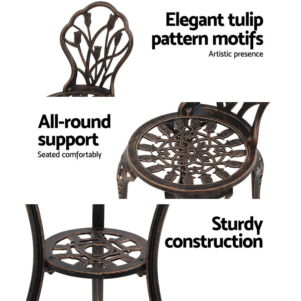 Gardeon 3PC Bistro Set Cast Aluminium Chairs Table Bronze