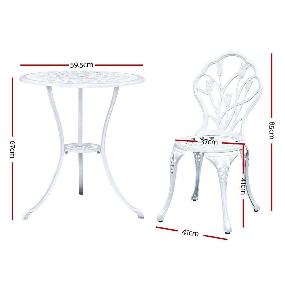 Gardeon 3PC Patio Bistro Set Cast Aluminium Tulip White