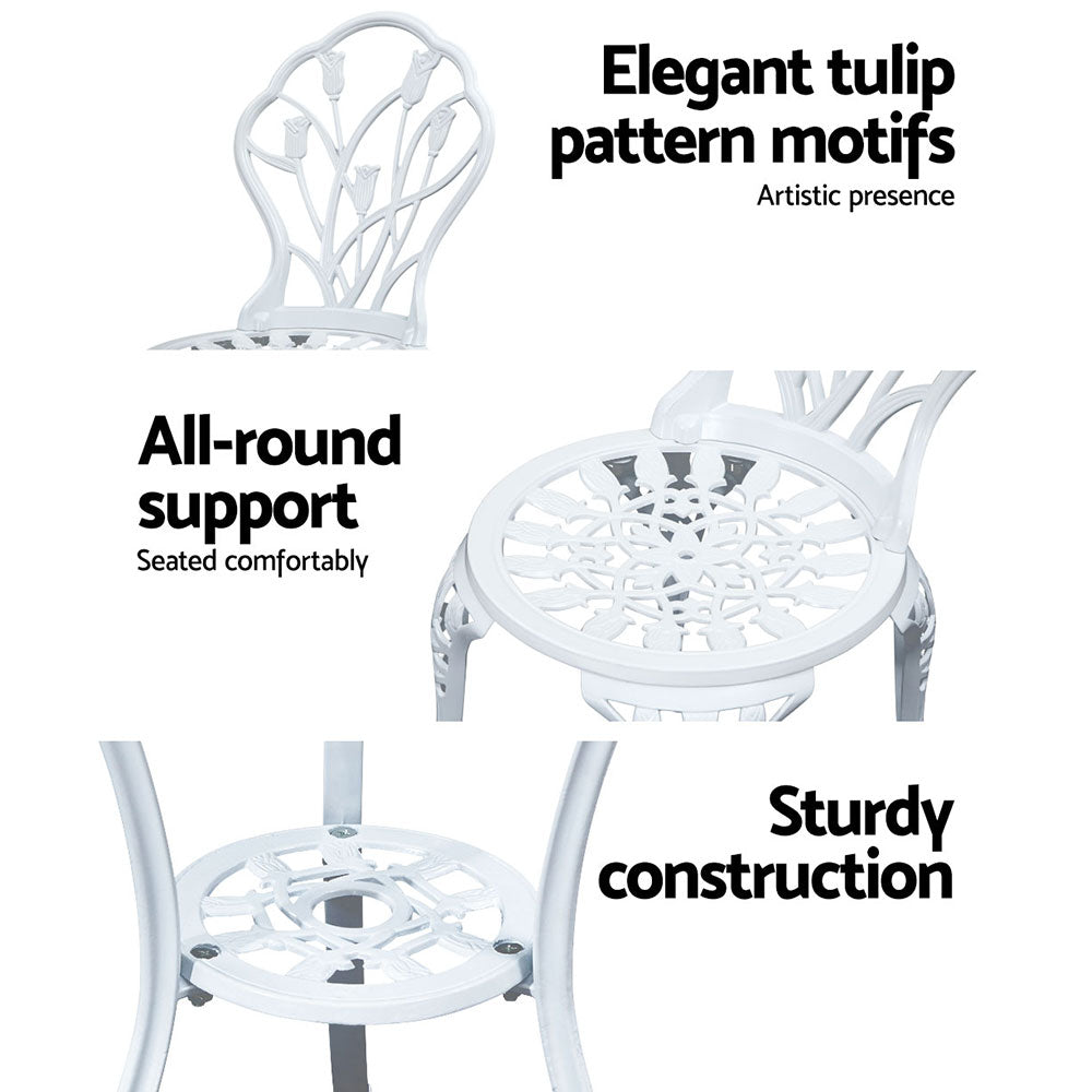 Gardeon 3PC Patio Bistro Set Cast Aluminium Tulip White