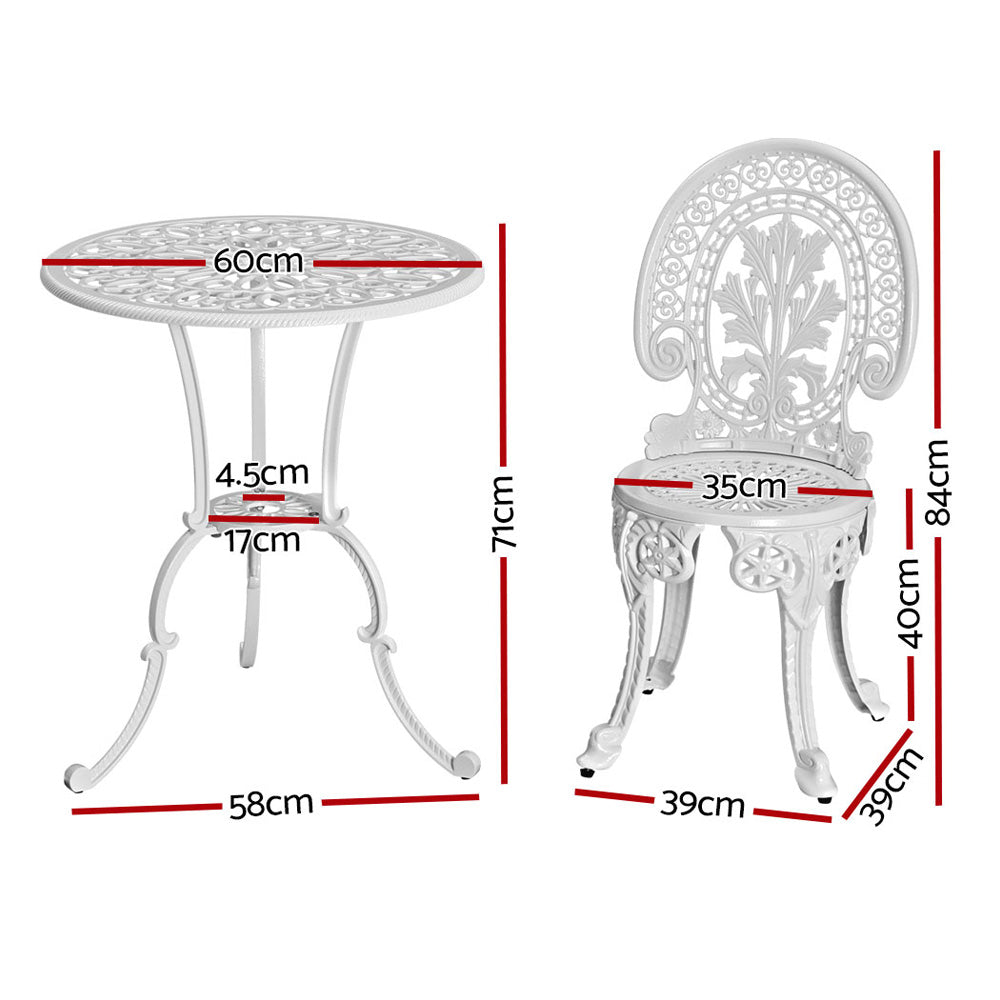 Gardeon 3PC Outdoor Bistro Set Aluminium Dining Chairs White