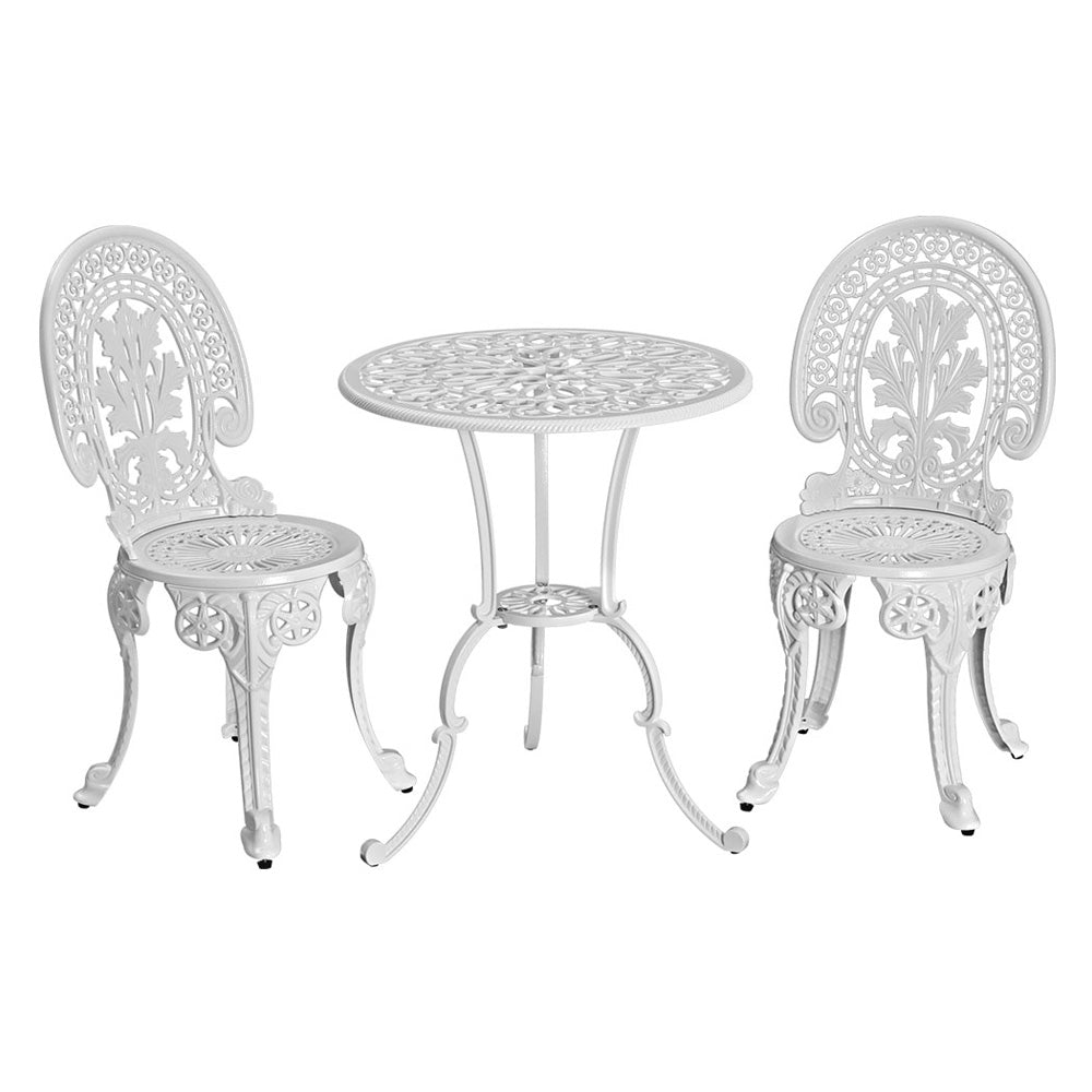 Gardeon 3PC Outdoor Bistro Set Aluminium Dining Chairs White