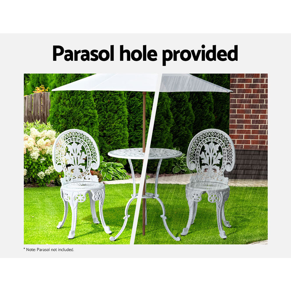 Gardeon 3PC Outdoor Bistro Set Aluminium Dining Chairs White