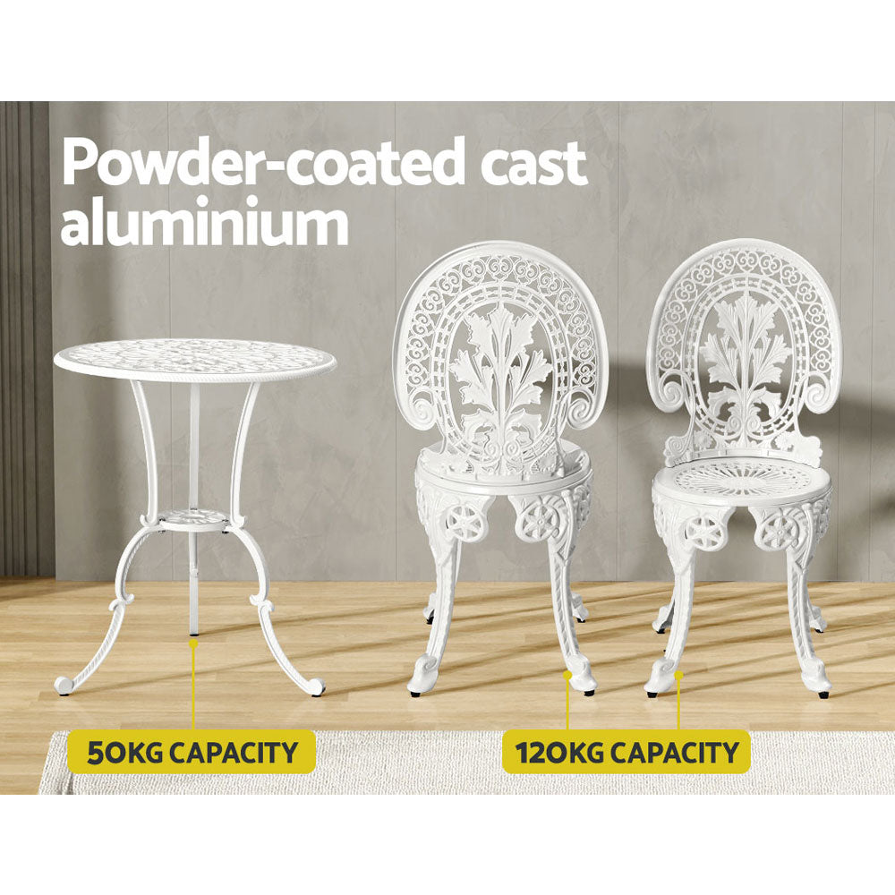 Gardeon 3PC Outdoor Bistro Set Aluminium Dining Chairs White