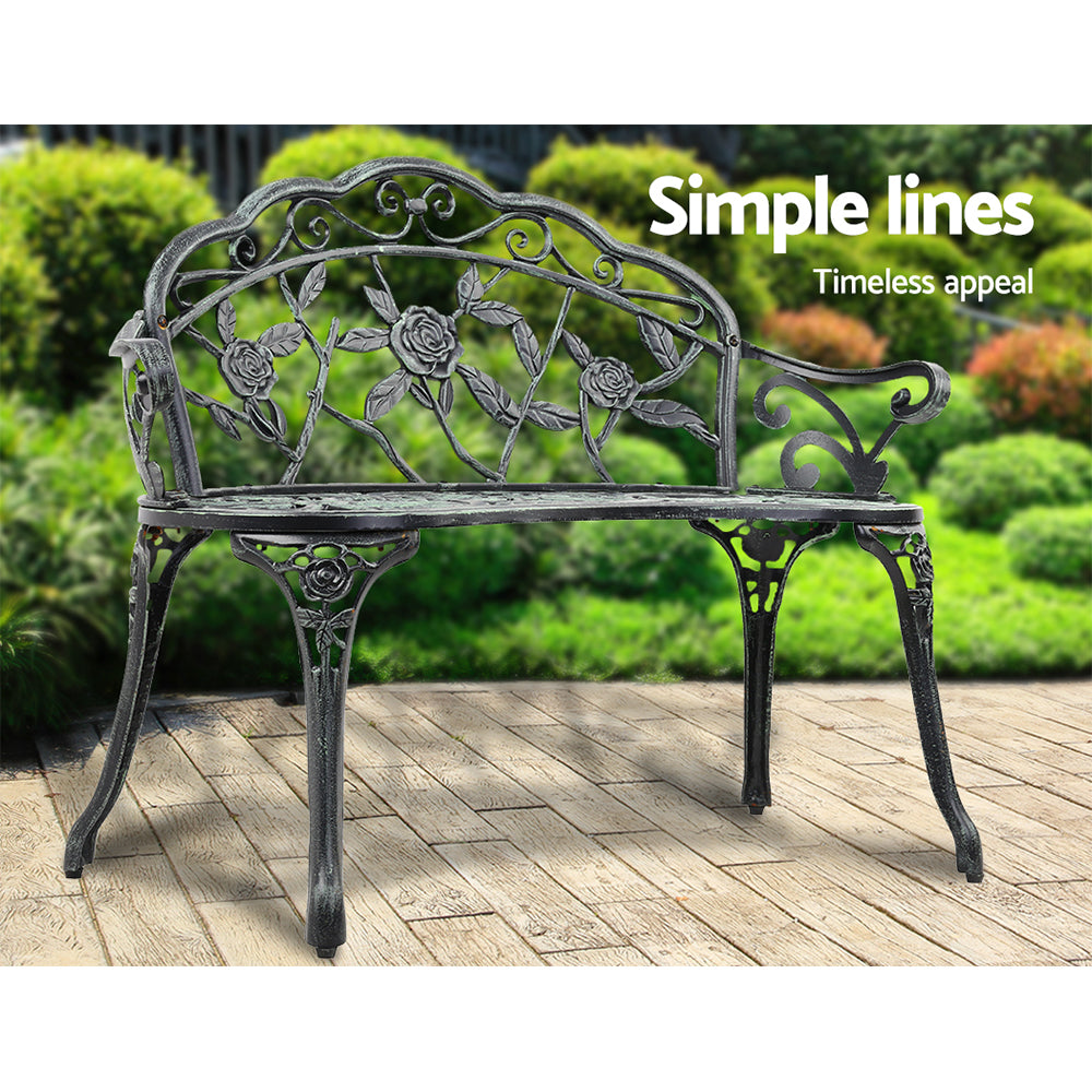 Gardeon 100cm Outdoor Garden Bench Cast Aluminium Vintage Green