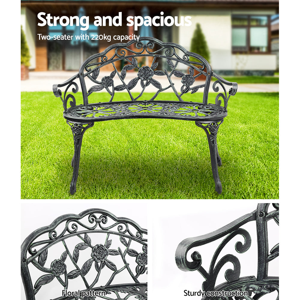 Gardeon 100cm Outdoor Garden Bench Cast Aluminium Vintage Green