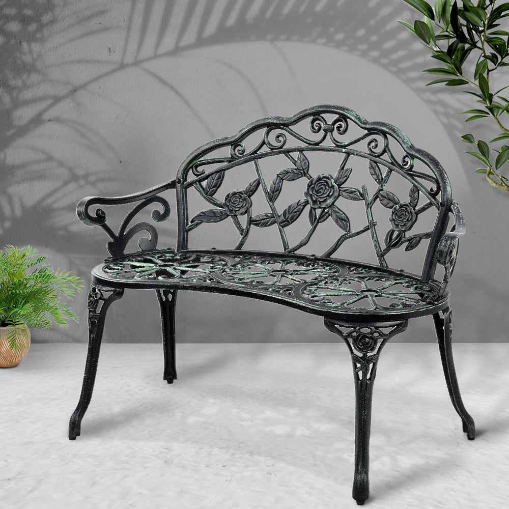 Gardeon 100cm Outdoor Garden Bench Cast Aluminium Vintage Green