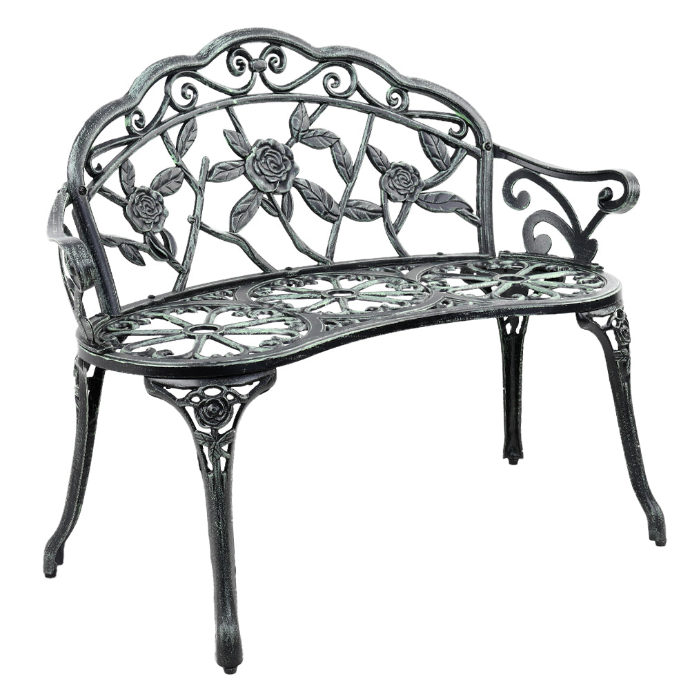 Gardeon 100cm Outdoor Garden Bench Cast Aluminium Vintage Green
