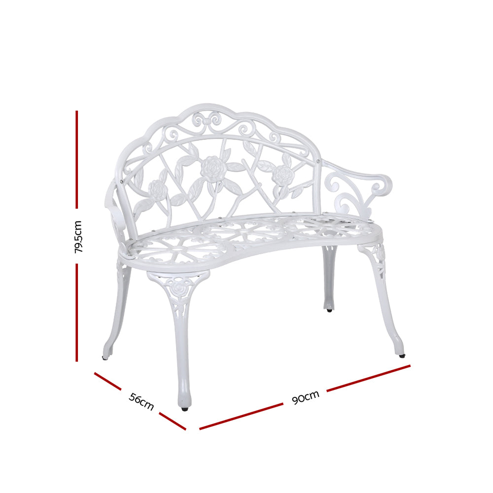 Gardeon 100cm Outdoor Garden Bench Cast Aluminium Vintage White