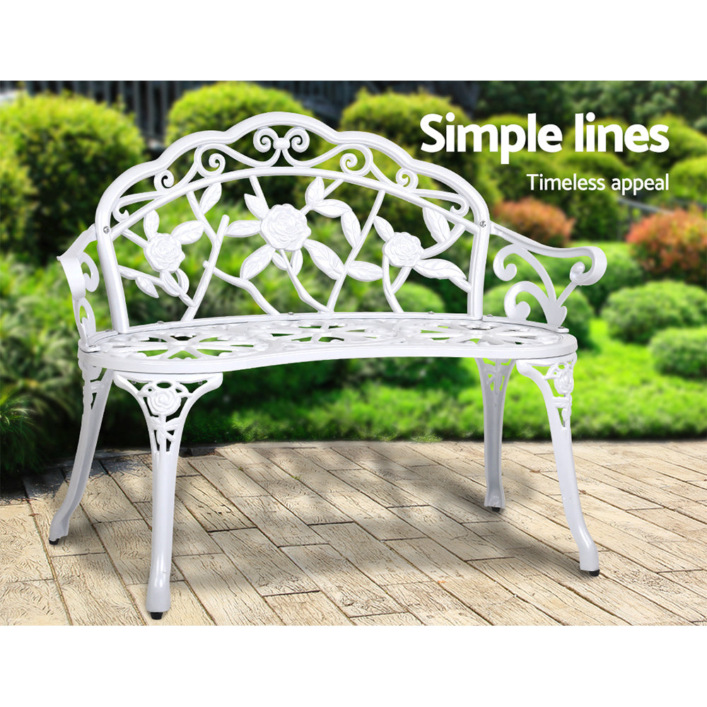 Gardeon 100cm Outdoor Garden Bench Cast Aluminium Vintage White
