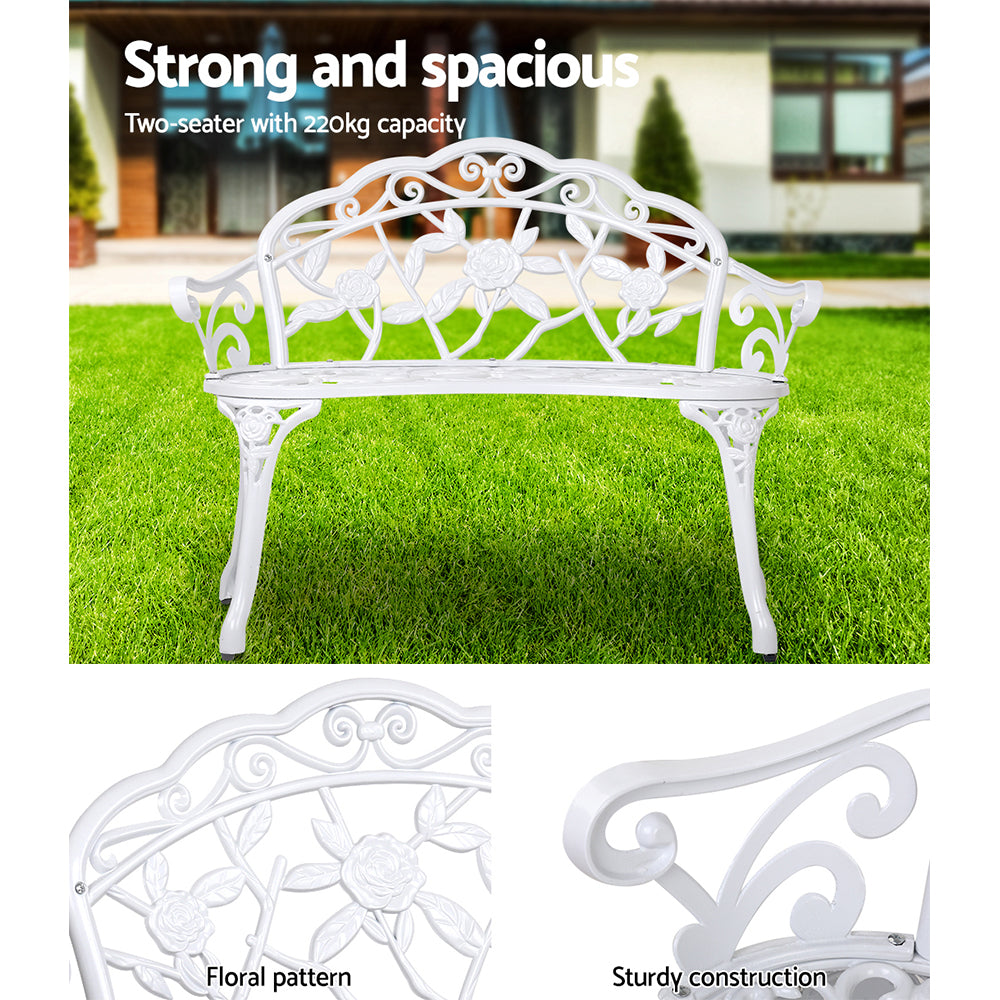 Gardeon 100cm Outdoor Garden Bench Cast Aluminium Vintage White