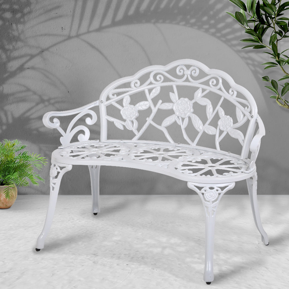Gardeon 100cm Outdoor Garden Bench Cast Aluminium Vintage White