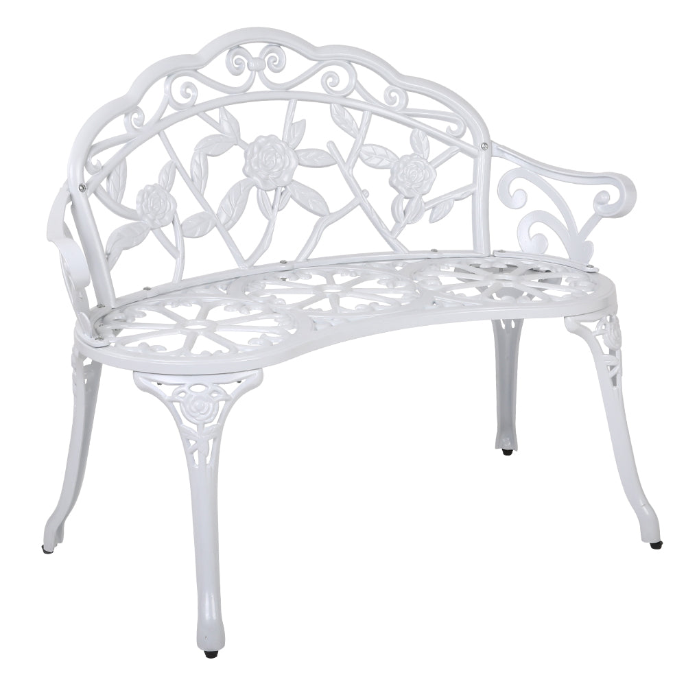 Gardeon 100cm Outdoor Garden Bench Cast Aluminium Vintage White