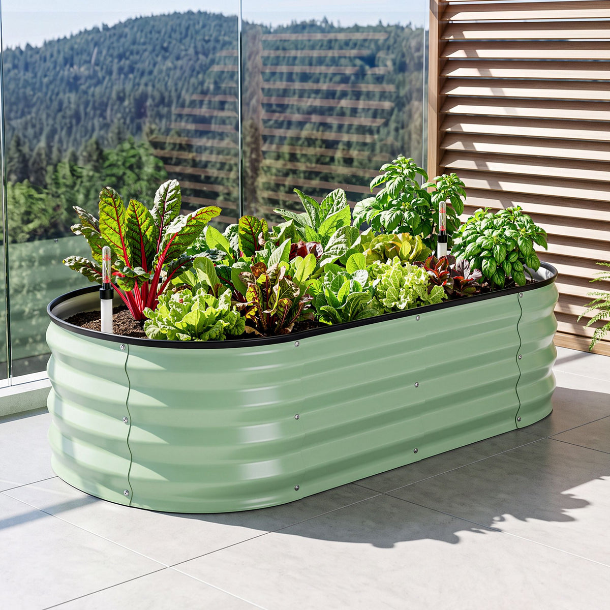 Green Fingers Self-Watering Oval Garden Bed Galvanised 120x60x30cm