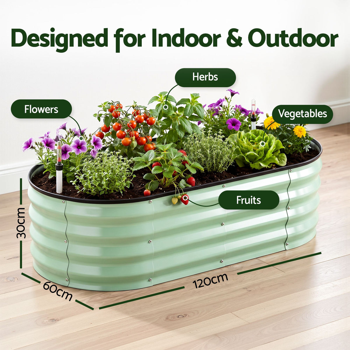 Green Fingers Self-Watering Oval Garden Bed Galvanised 120x60x30cm