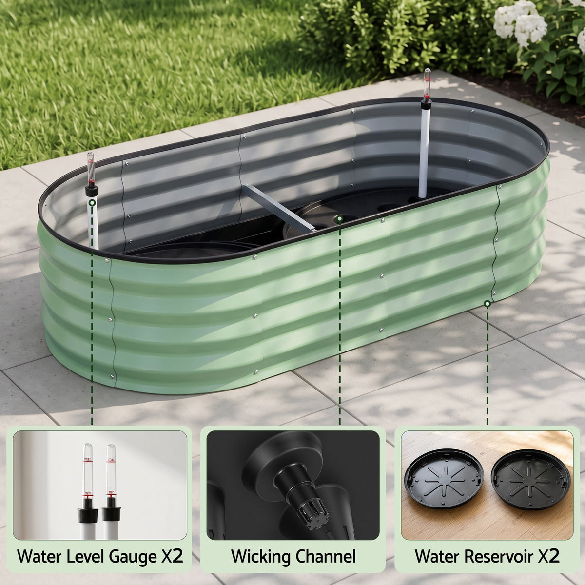 Green Fingers Self-Watering Oval Garden Bed Galvanised 120x60x30cm