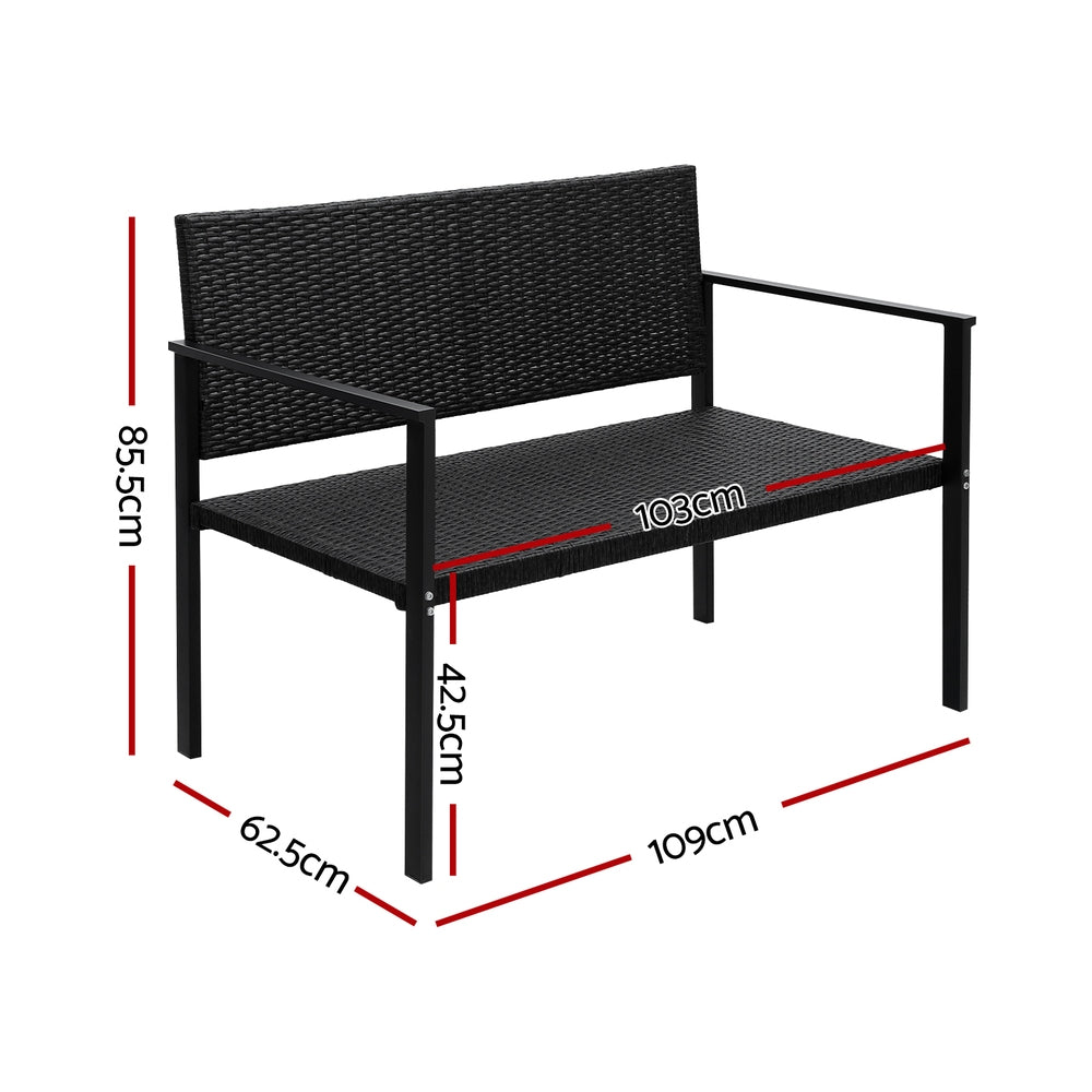 Gardeon 2-Seater Outdoor Bench Rattan Steel Black