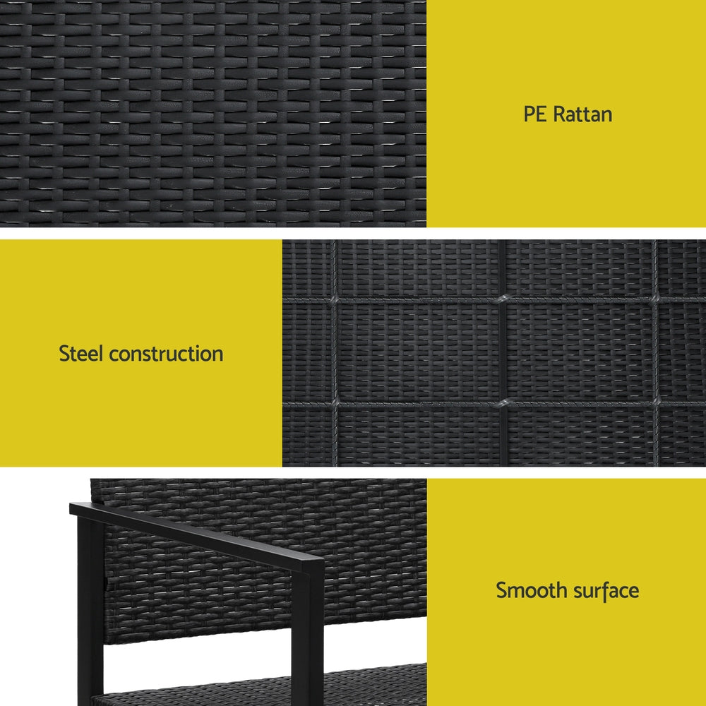 Gardeon 2-Seater Outdoor Bench Rattan Steel Black