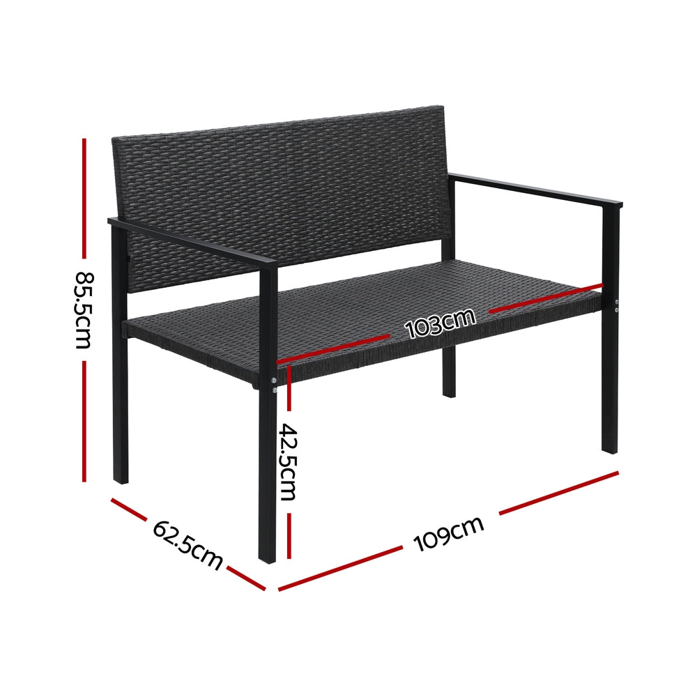 Gardeon 2-Seater Outdoor Bench Rattan Steel Grey