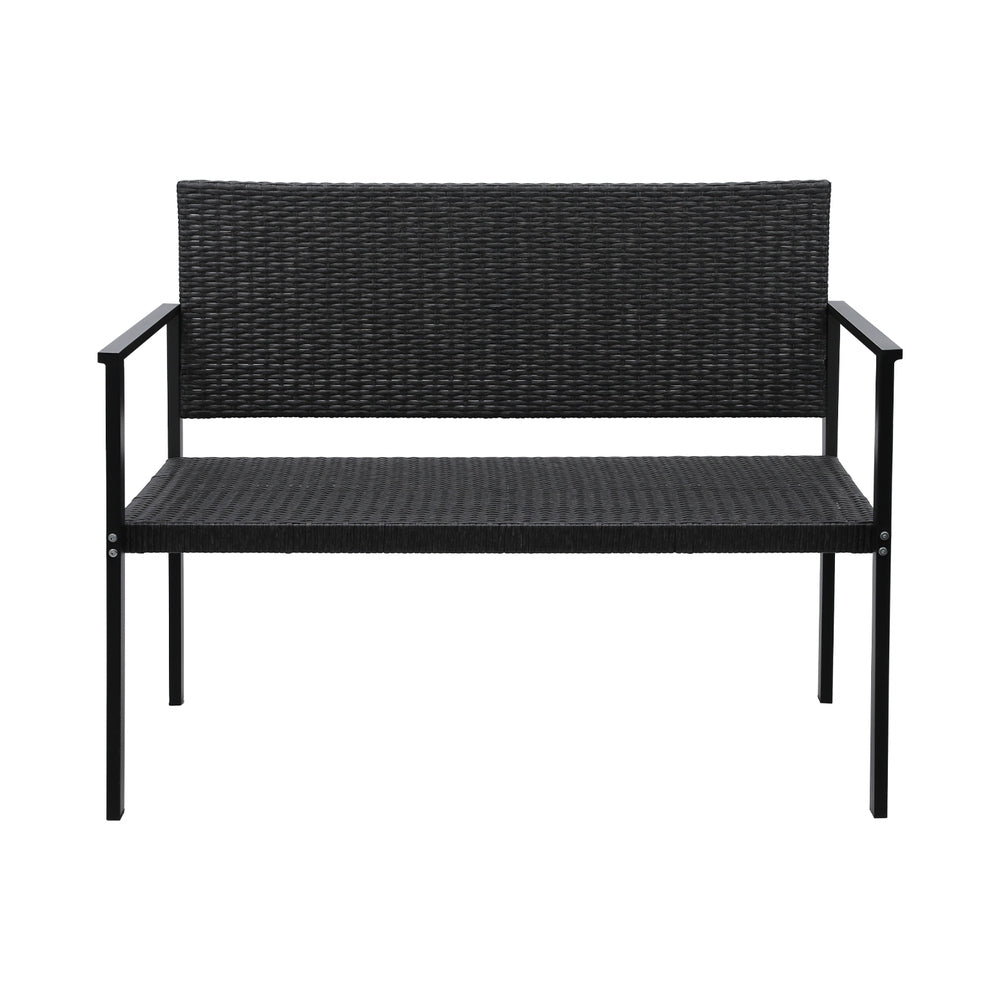 Gardeon 2-Seater Outdoor Bench Rattan Steel Grey