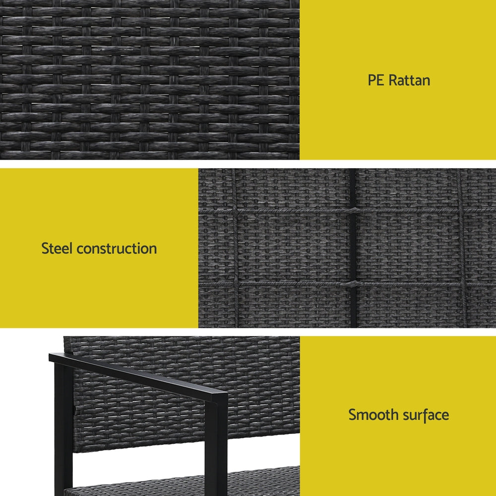 Gardeon 2-Seater Outdoor Bench Rattan Steel Grey