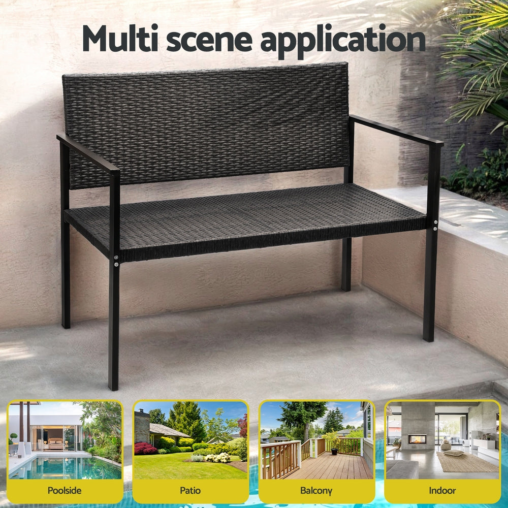 Gardeon 2-Seater Outdoor Bench Rattan Steel Grey