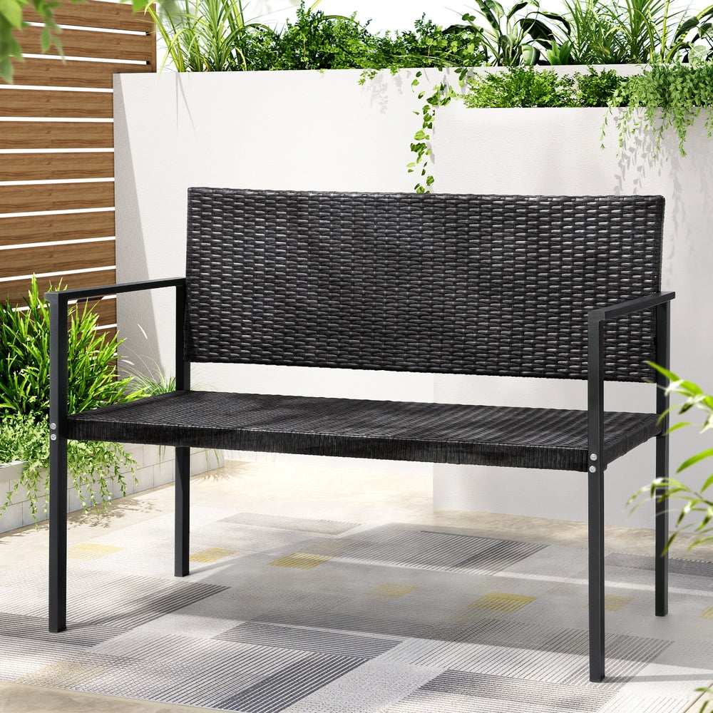 Gardeon 2-Seater Outdoor Bench Rattan Steel Grey