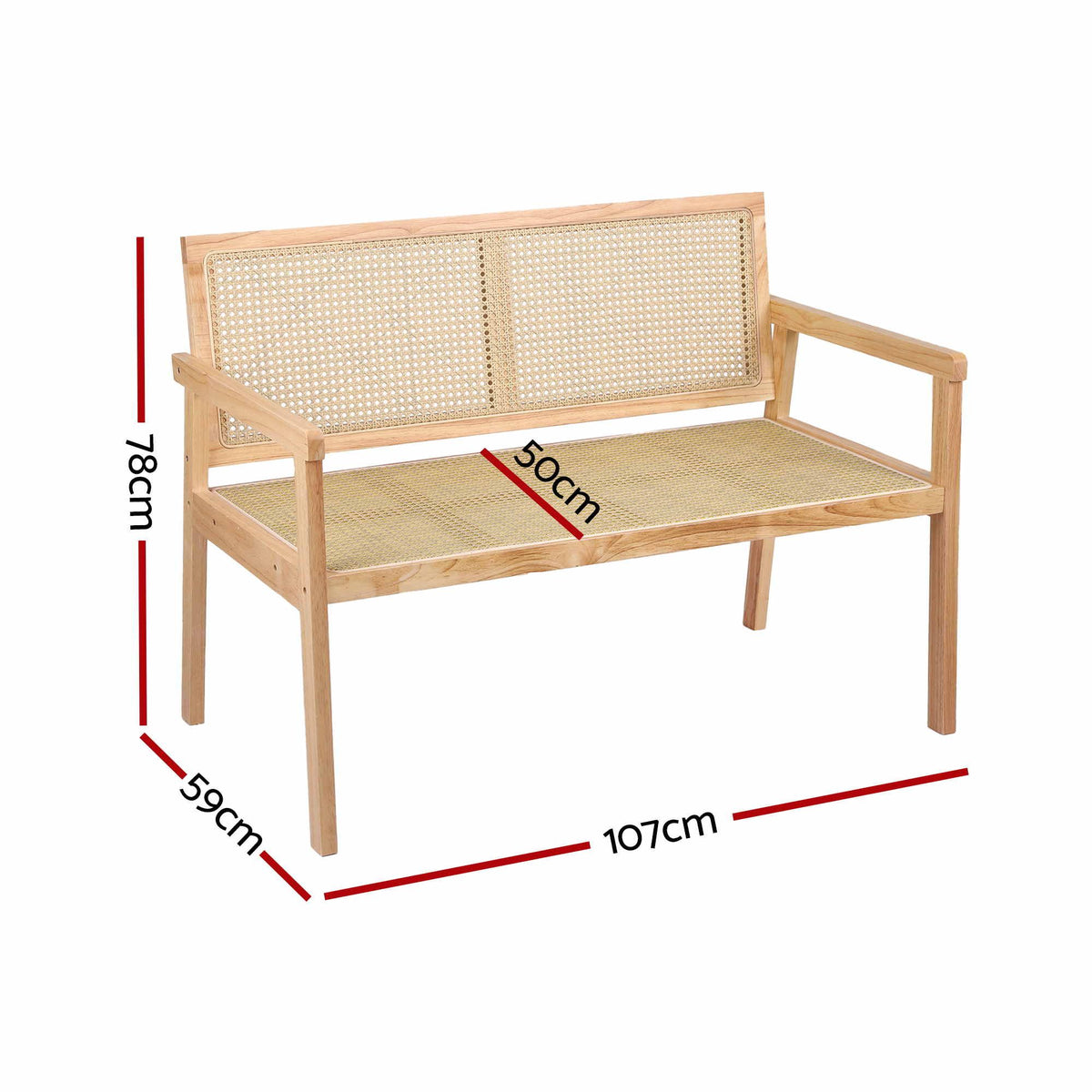 Gardeon Garden Bench Wooden Bench Outdoor PVC Woven Seat Backrest 107cm