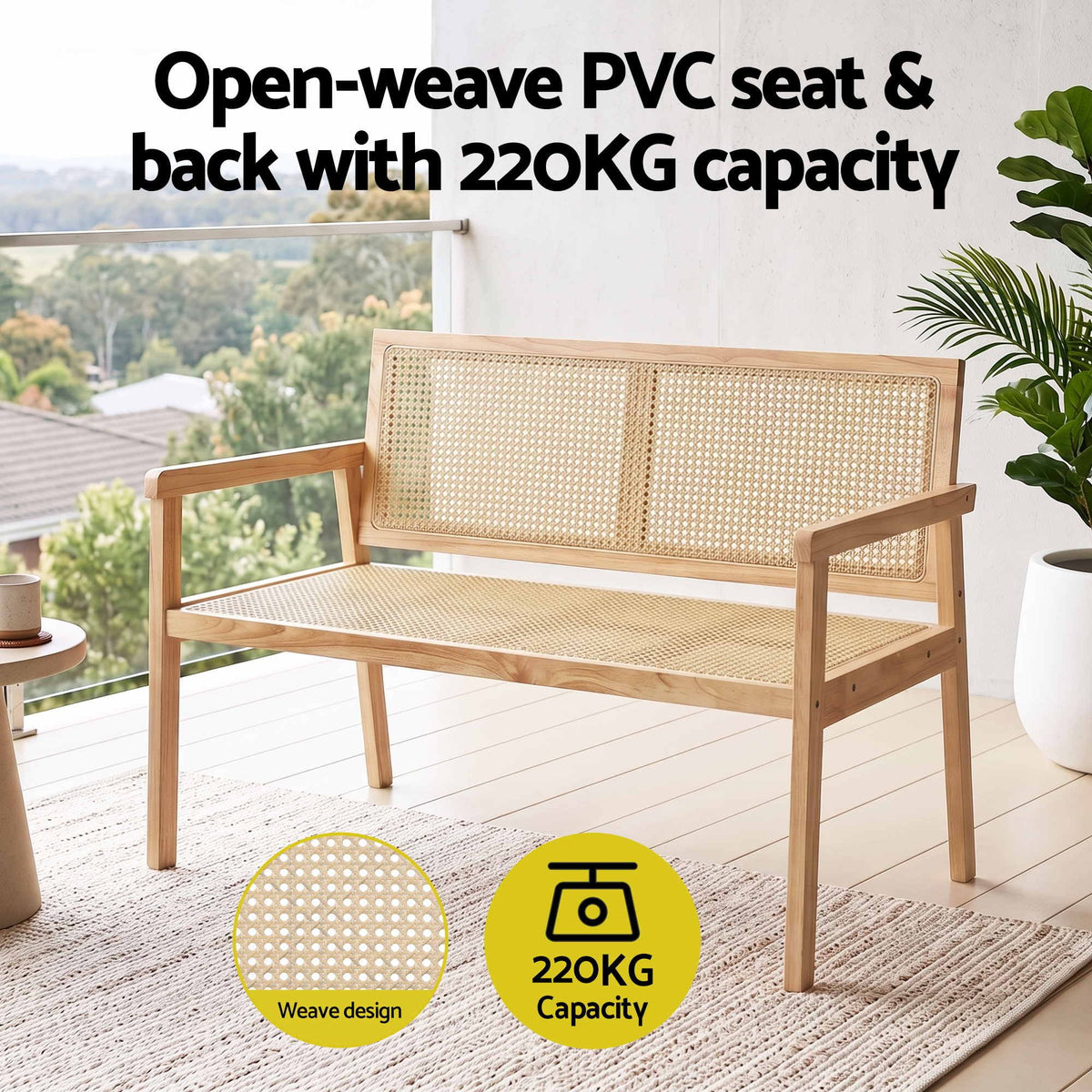 Gardeon Garden Bench Wooden Bench Outdoor PVC Woven Seat Backrest 107cm