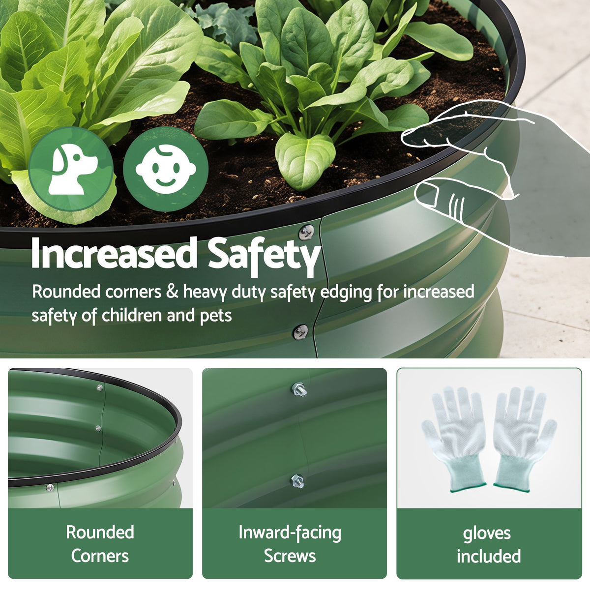 Green Fingers Round Raised Garden Bed 2 Pack Galvanised Planter Box Rust Resistant 60x60x30cm Green