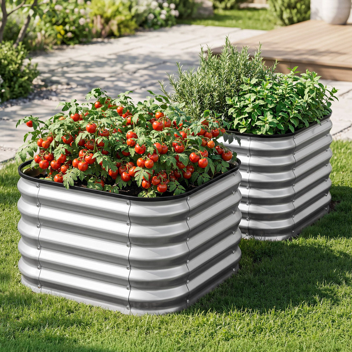 Green Fingers Galvanised Raised Garden Bed 2 Pack 60x60x45cm