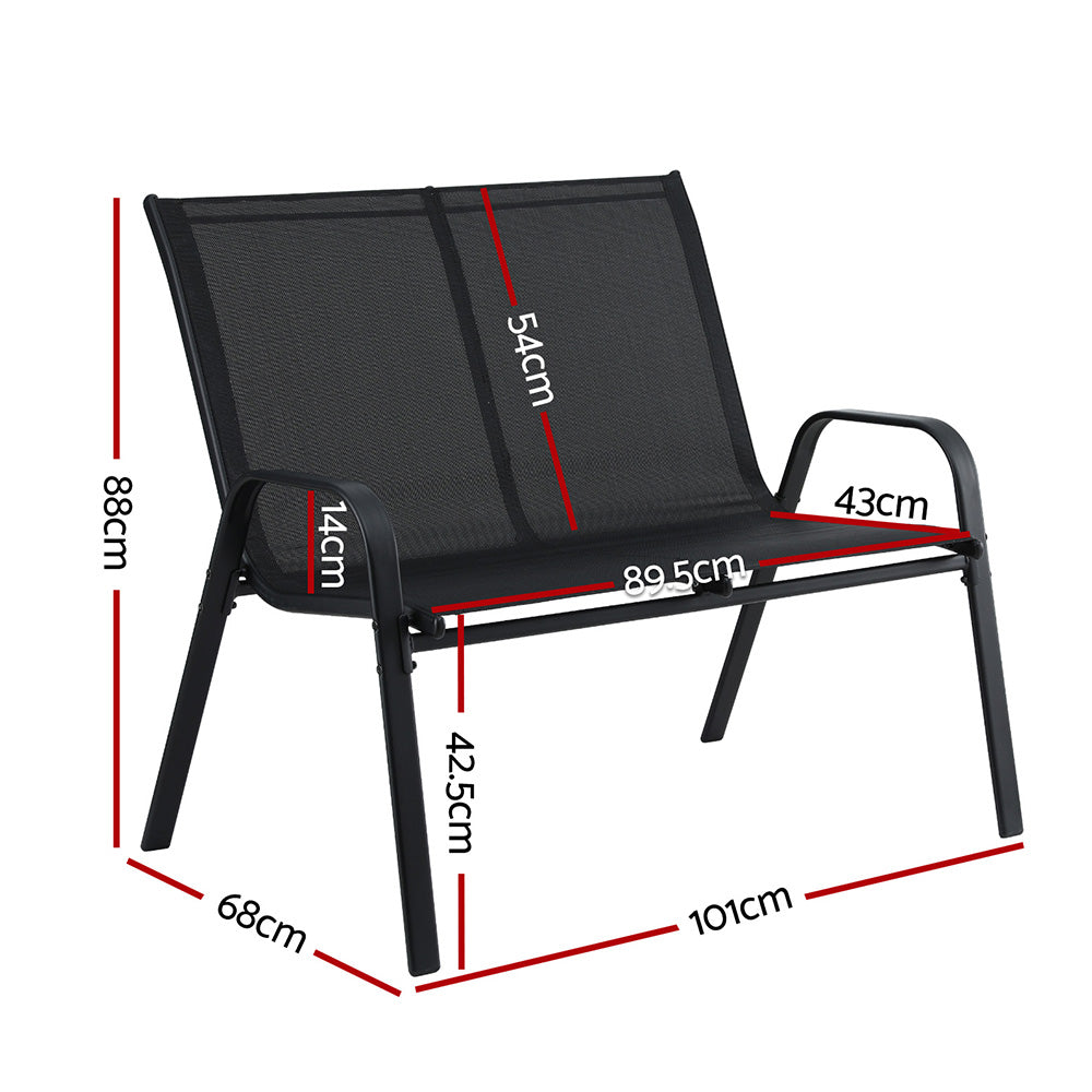 Gardeon 2-Seater Steel Outdoor Bench Black