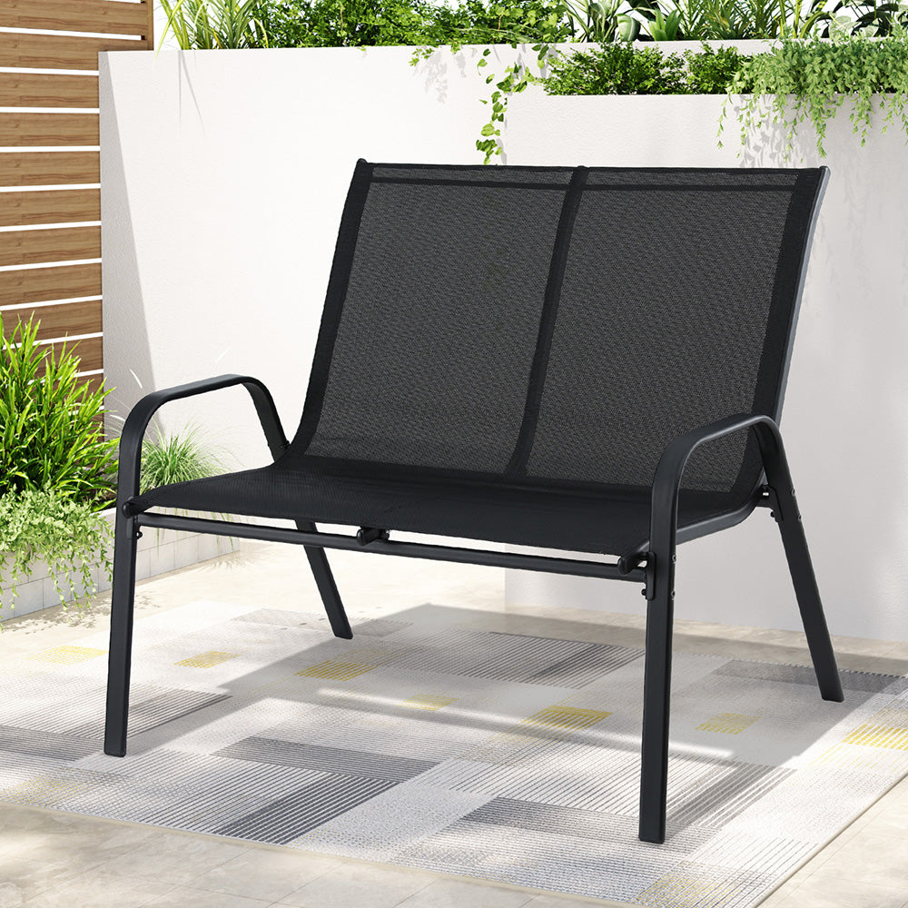 Gardeon 2-Seater Steel Outdoor Bench Black