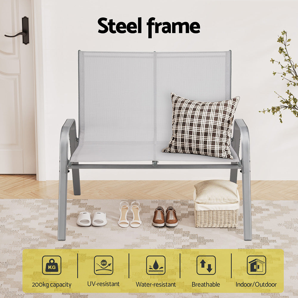 Gardeon 2-Seater Outdoor Bench Steel Grey