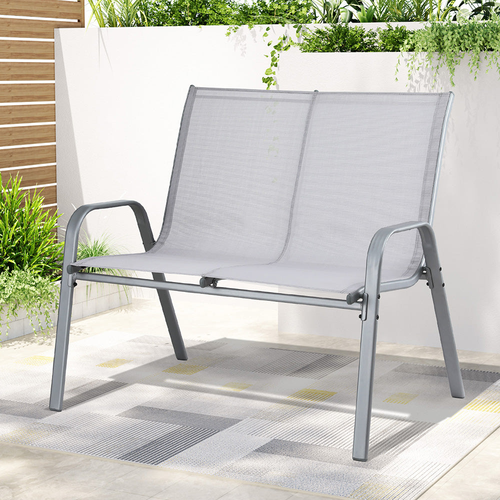 Gardeon 2-Seater Outdoor Bench Steel Grey