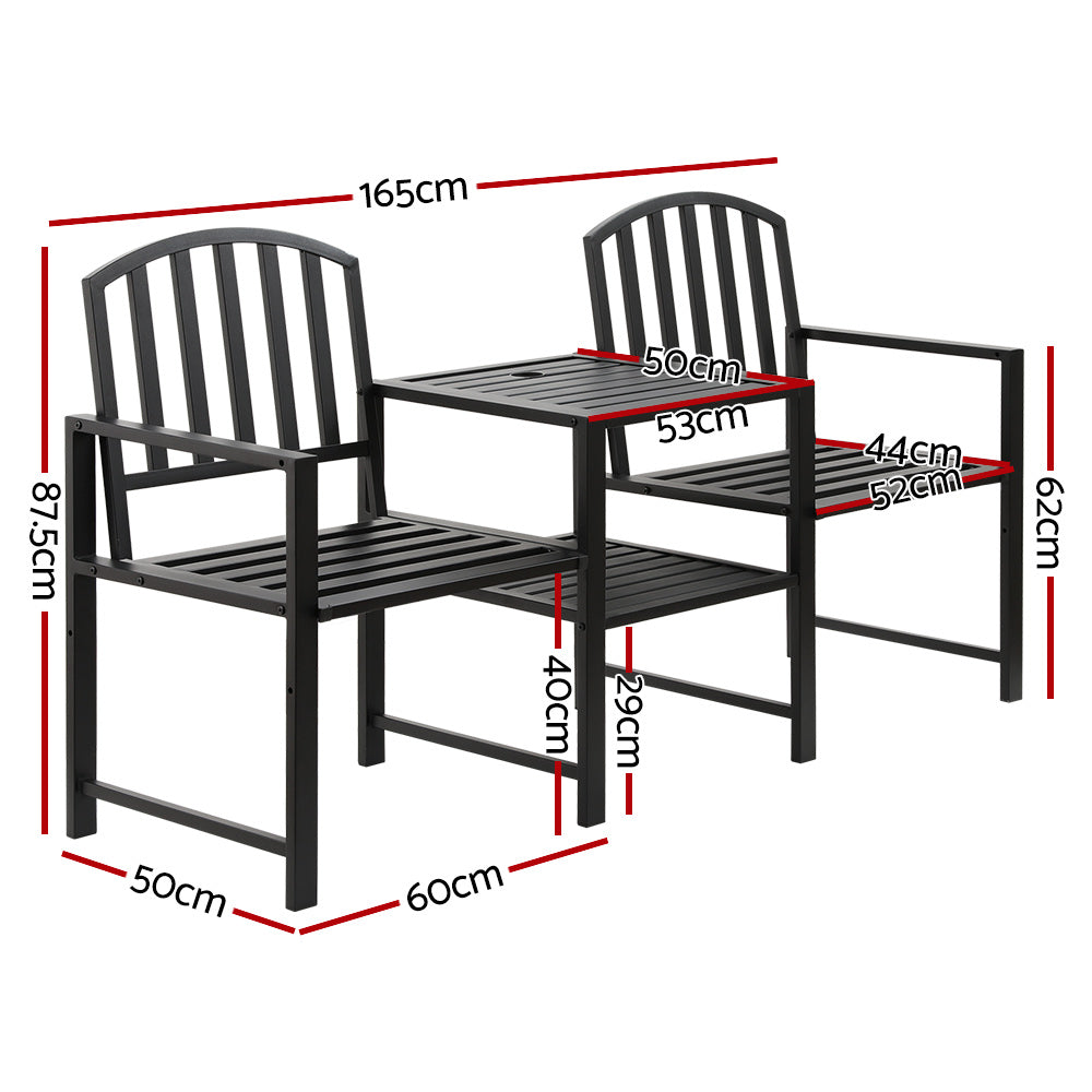 Gardeon 2-Seater Garden Bench Steel Loveseat Black